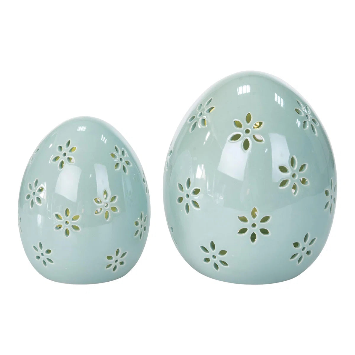 Ceramic Light Up Easter Egg Set of 2 Decorative Home Decorations for Easter Indoor Use Prelit Tabletop Sculptures in Green Perfect for Gift Giving and Hostess Gifts