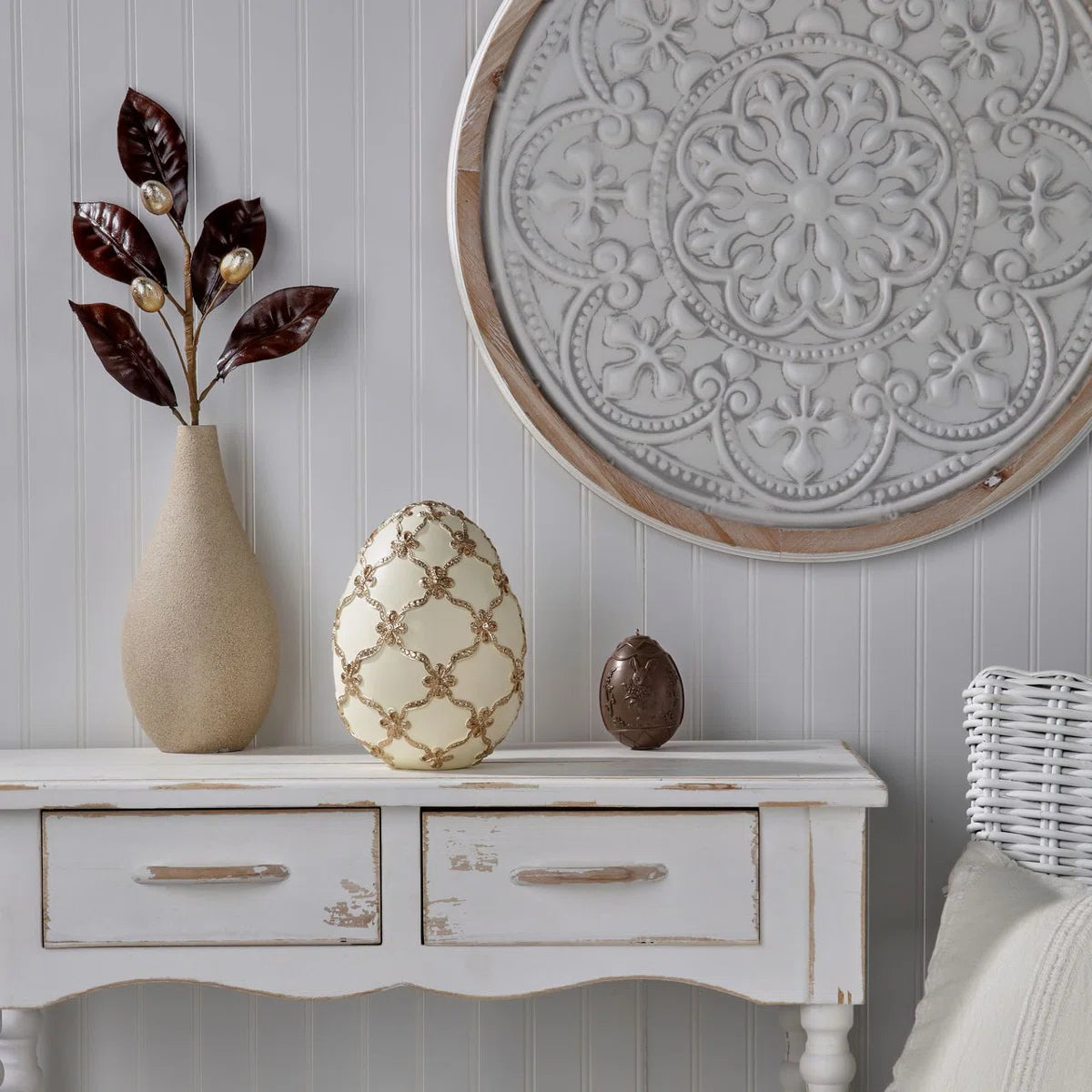 9" Resin Gilded Lattice Egg