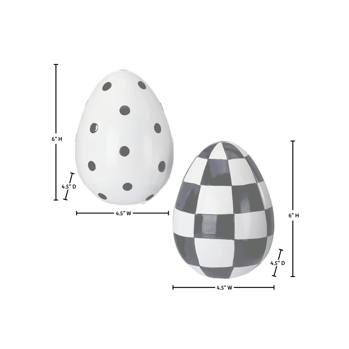 6" Resin Polka Dot and Check Easter Egg (Set of 2)